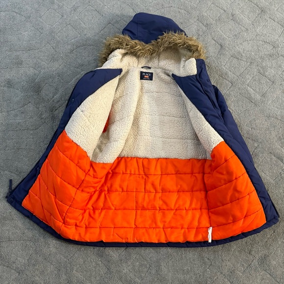 PLACE Warm Blue Winter Parka Coat with Faux Fur Lined Hood Boys Size XXL (16) - Picture 2 of 9